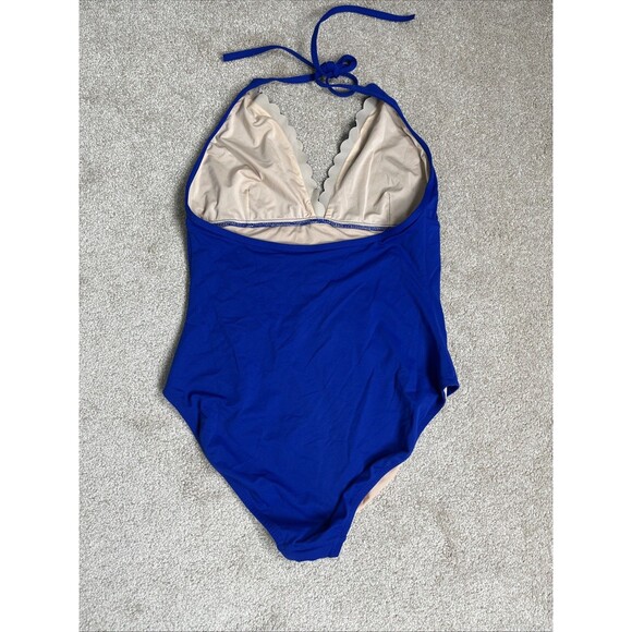 J. Crew Women Scalloped Halter One-Piece Cobalt Blue Swimsuit Sz‎ 10 - Picture 7 of 9